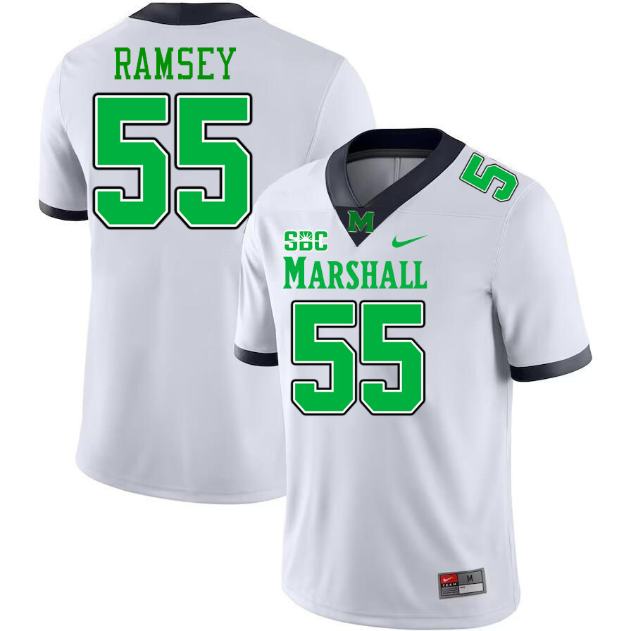 Men #55 Bryce Ramsey Marshall Thundering Herd SBC Conference College Football Jerseys Stitched-White